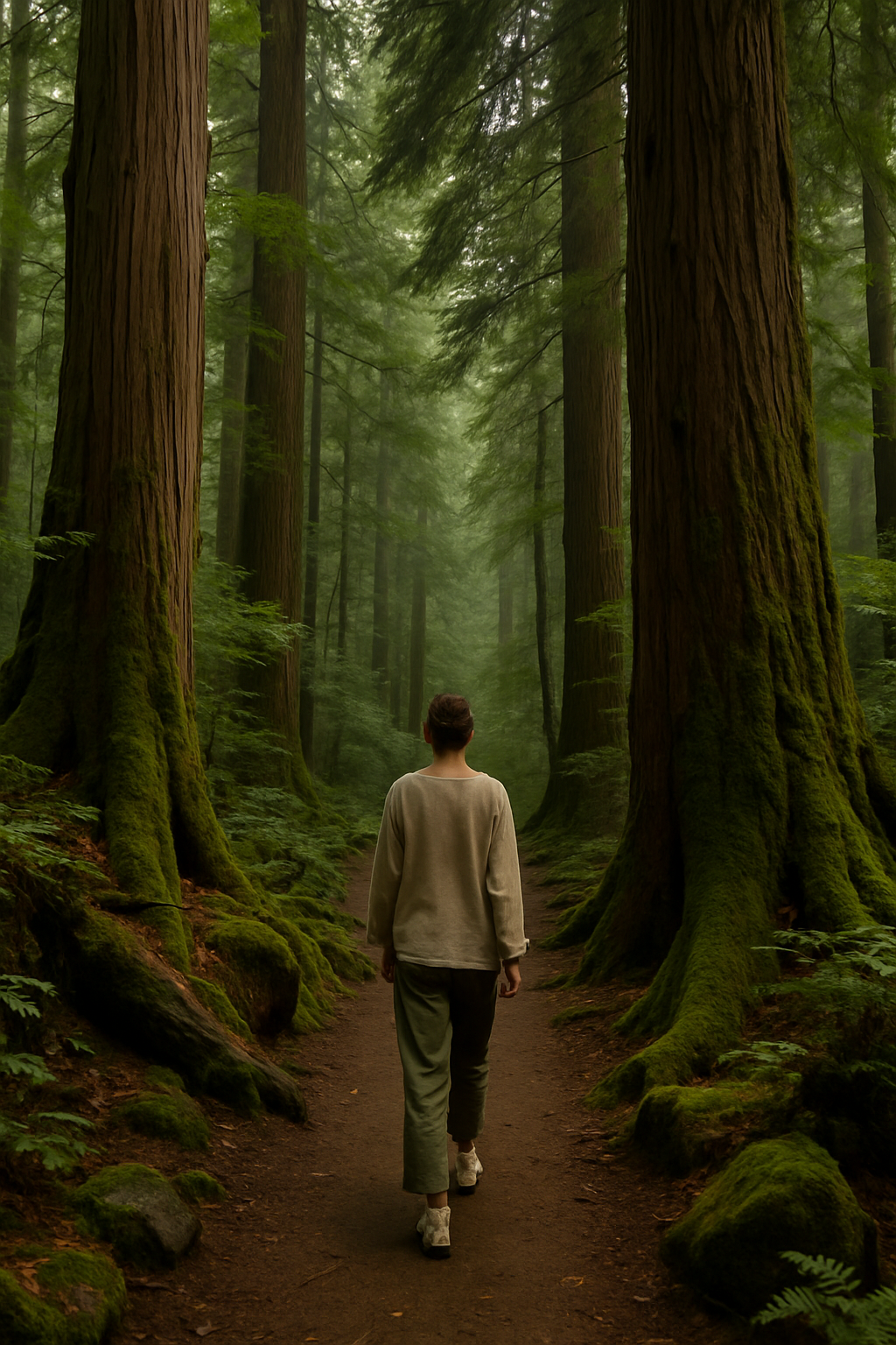 Sendero entre árboles en baño de bosque japonés