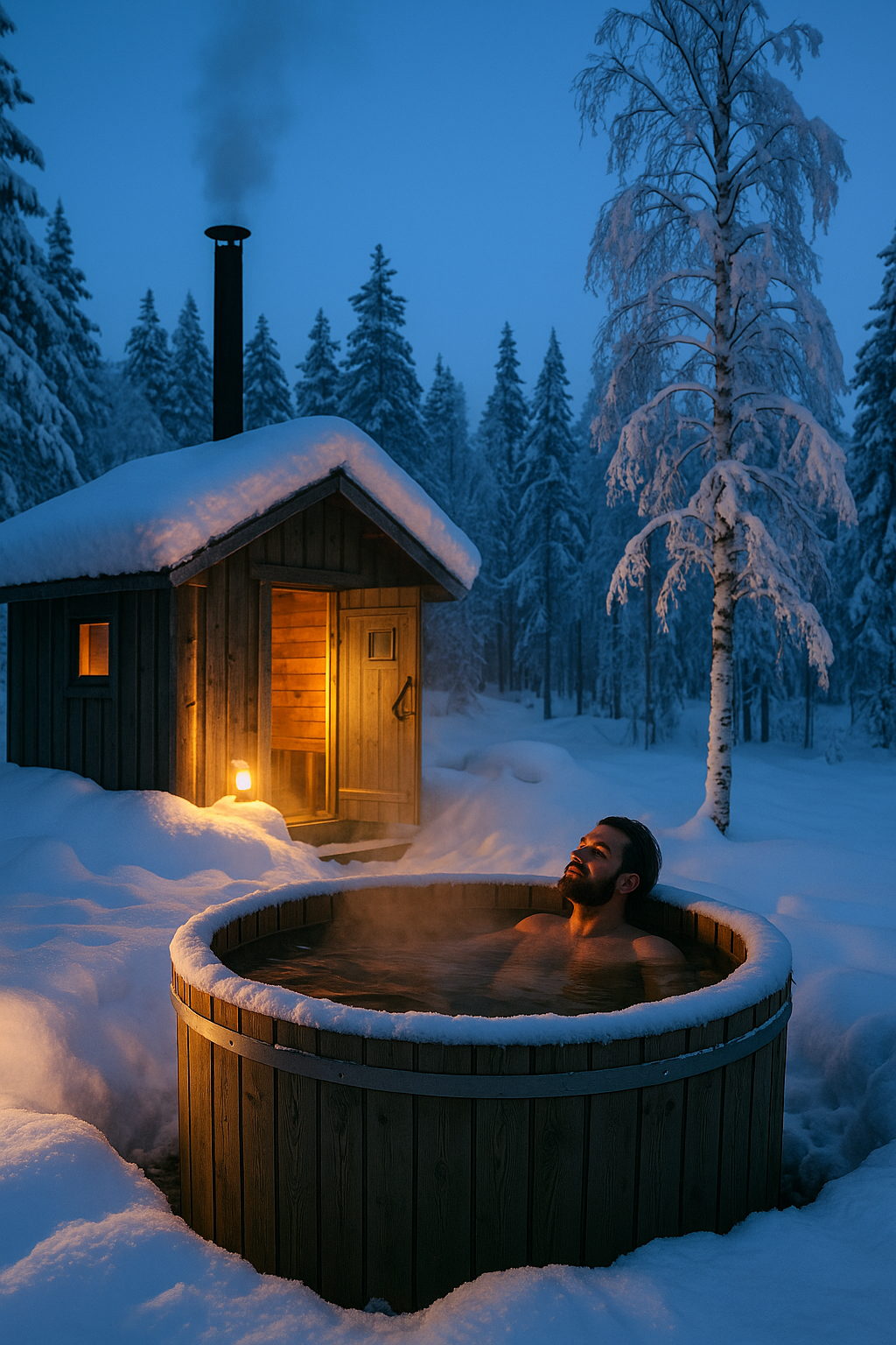 Spa nórdico bajo la nieve en Laponia
