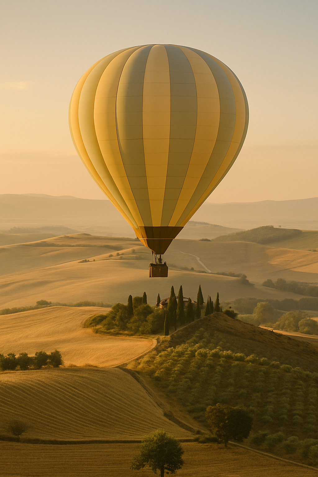 Globo aerostático realista sobre la Toscana