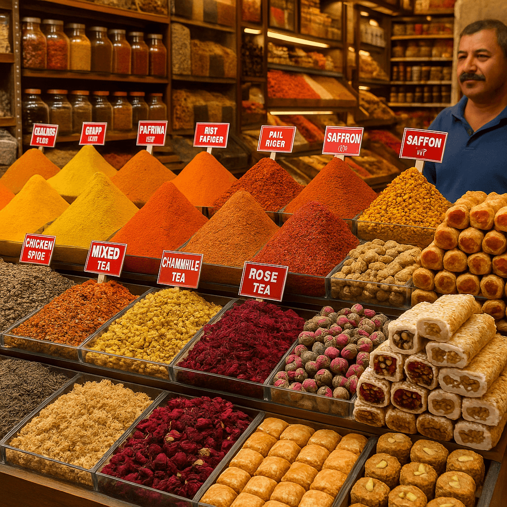 Stand d'épices, de thé et de sucreries à Istanbul
