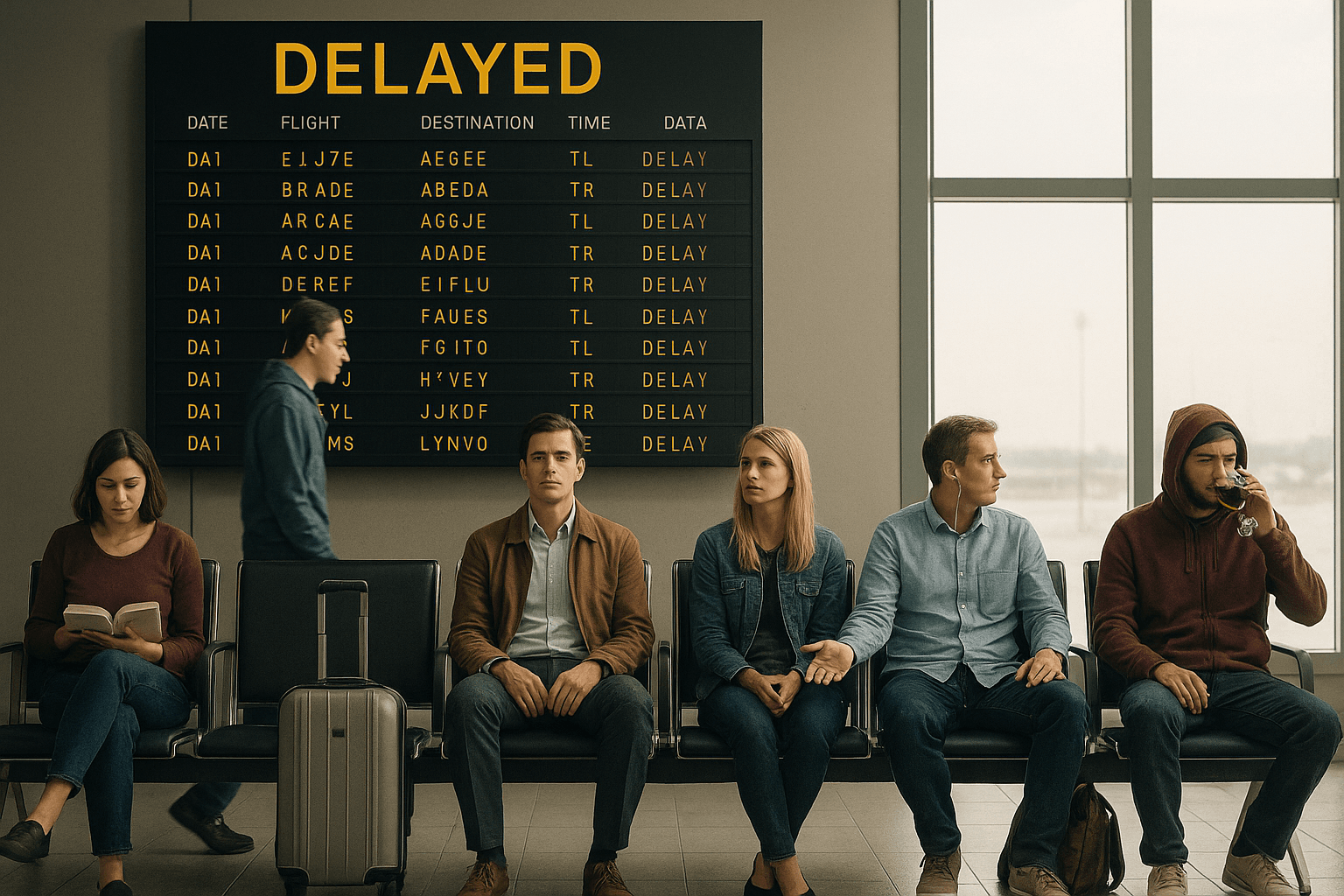 Voyageurs in attendance at the boarding gate, chacun with a different psychology