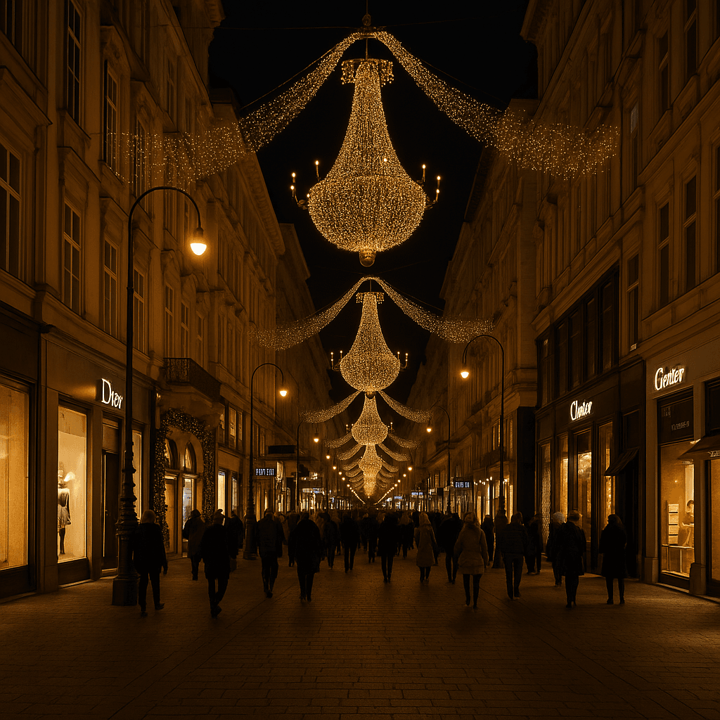 Winter scene in an Austrian village with lights
