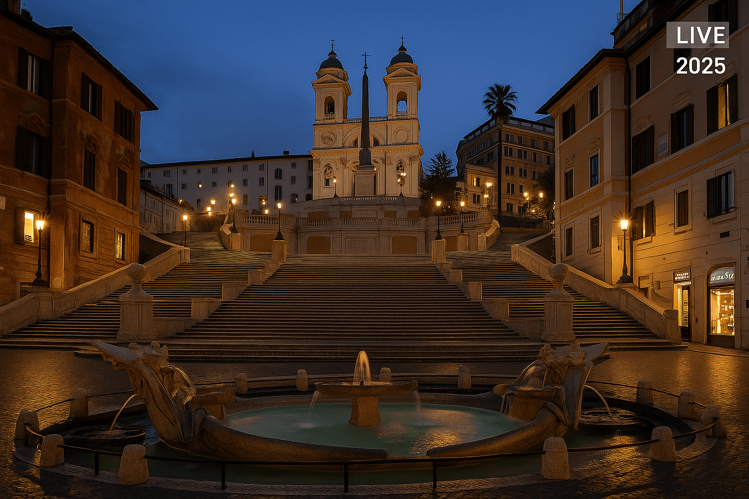 The Spanish Steps illuminated at sunset in Rome