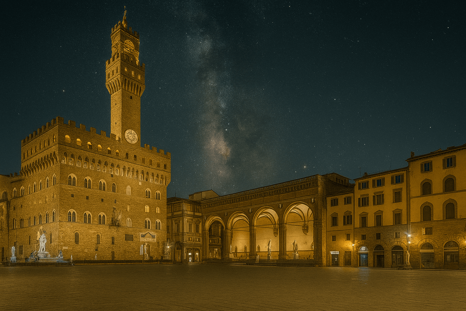 Piazza della Signoria in Florence with statues and historic buildings