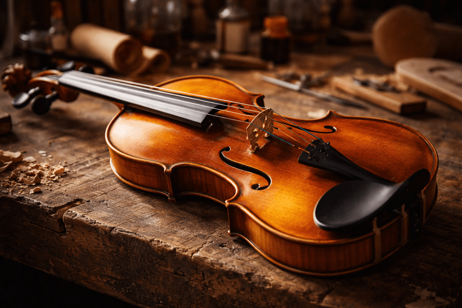 Violín Stradivarius en taller de luthier