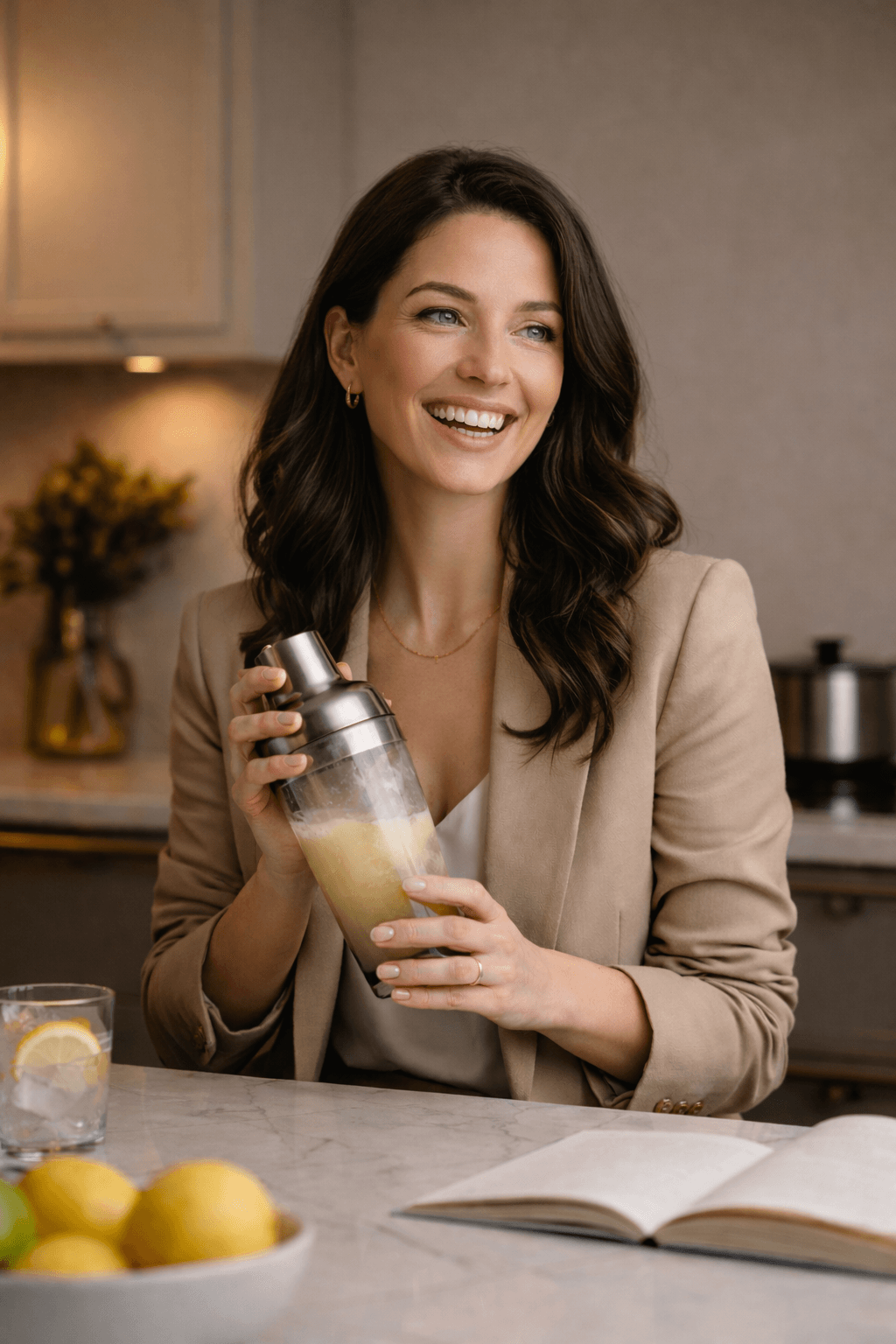 Mujer sonriente con shaker, La vida shakerada